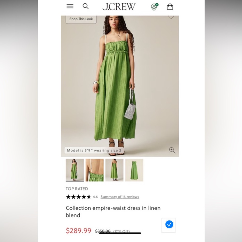 J. Crew Collection Empire-Waist Green Maxi Dress in Linen Blend